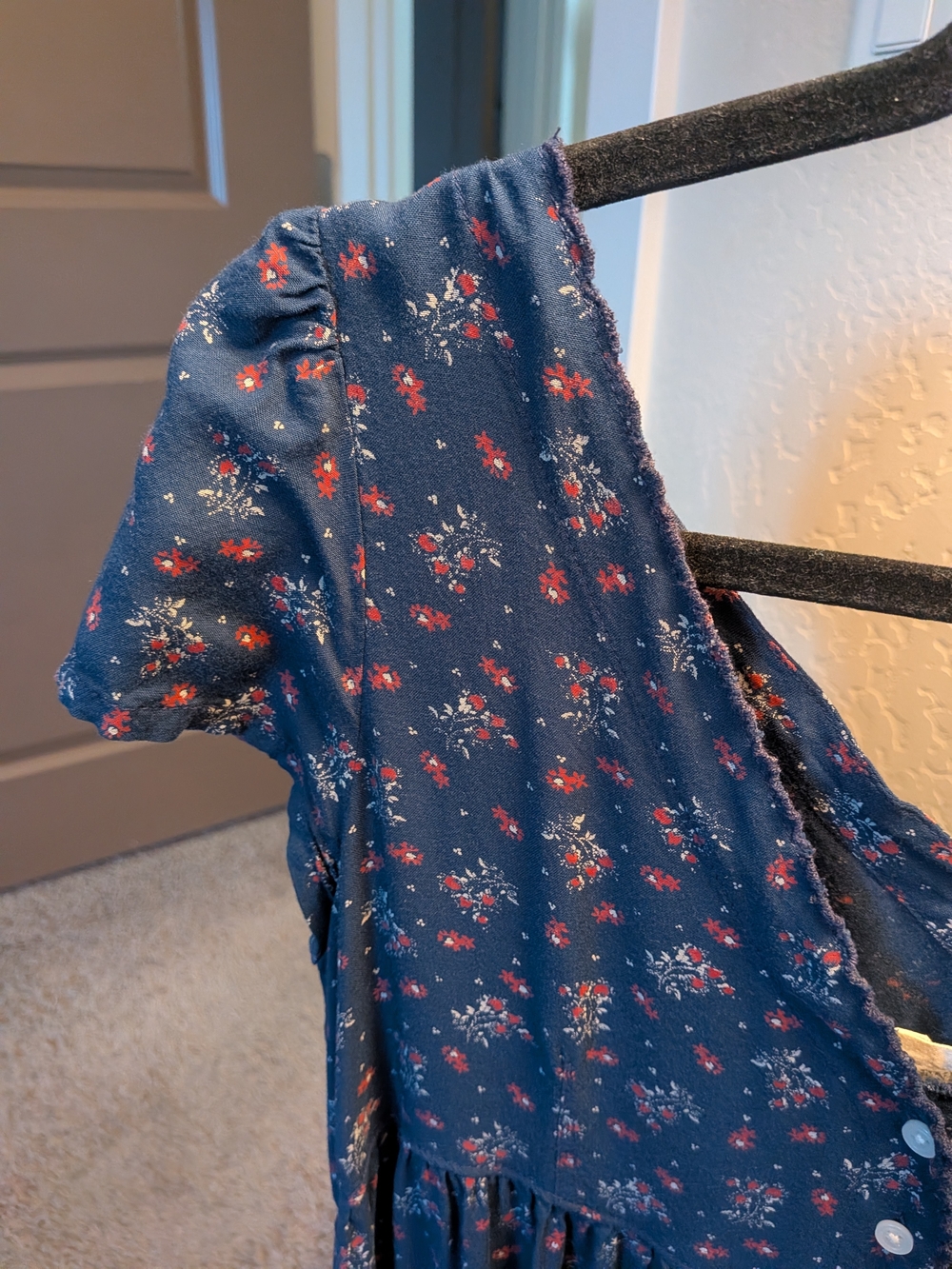 Denim & Supply Ralph Lauren Navy Blue Floral Midi Dress babydoll 90s Vintage - Picture 2 of 9